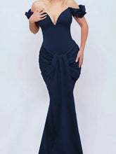 1pc Off-The-Shoulder Ruched Mermaid Formal Dress, Slimming Design, Elegant Prom Evening Dress, For Wedding Guest, Graduation, Dinner New Year Eve